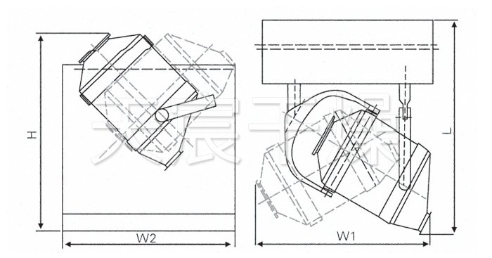 三維運(yùn)動混合機(jī)結(jié)構(gòu)示意圖